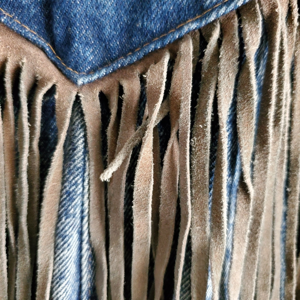 70s 80s Vintage Denim & Suede Western Jacket - Picture 7 of 16